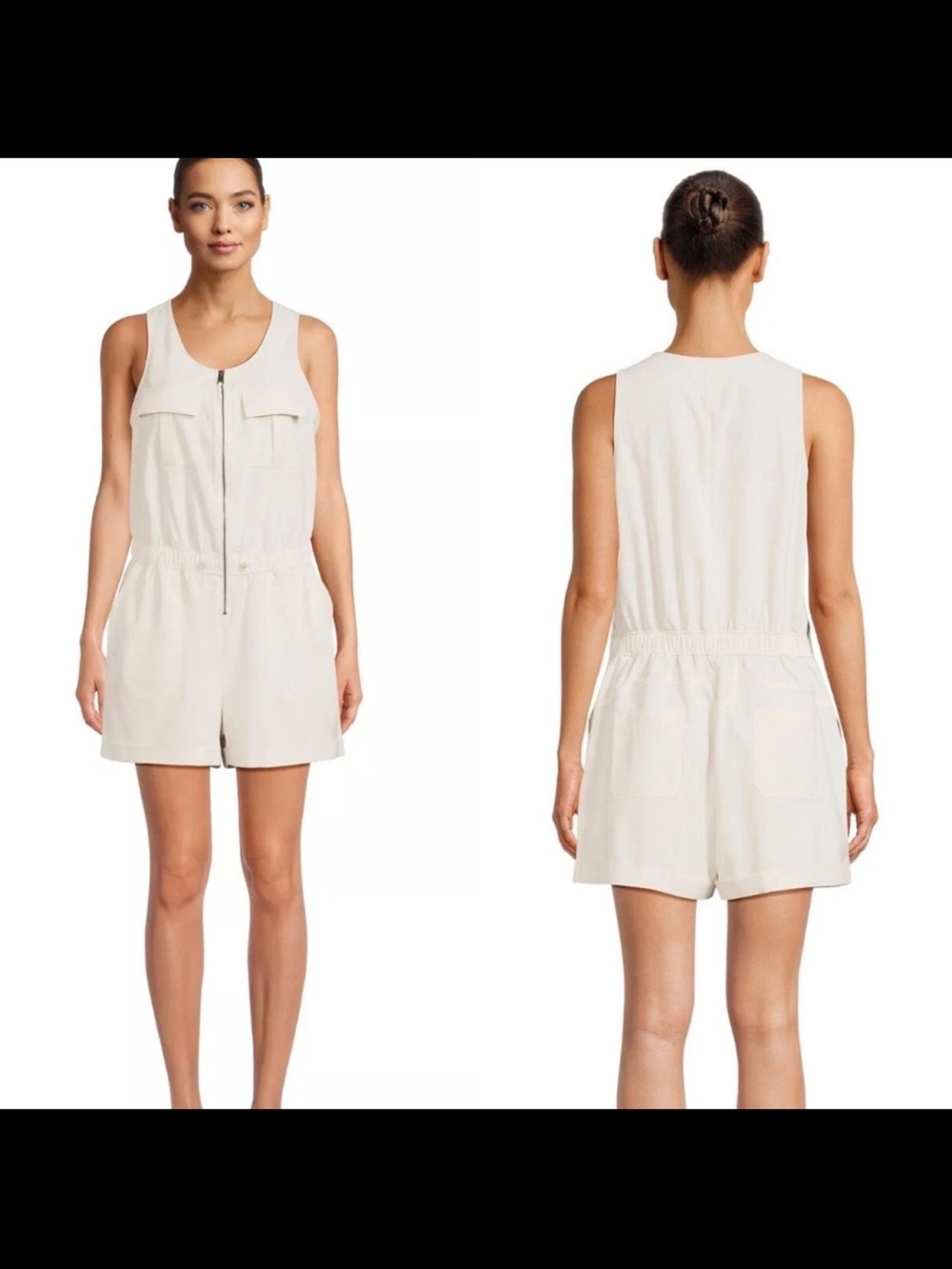 Moisture wicking athletic hiking  Zip-Front Romper in Light Cream
